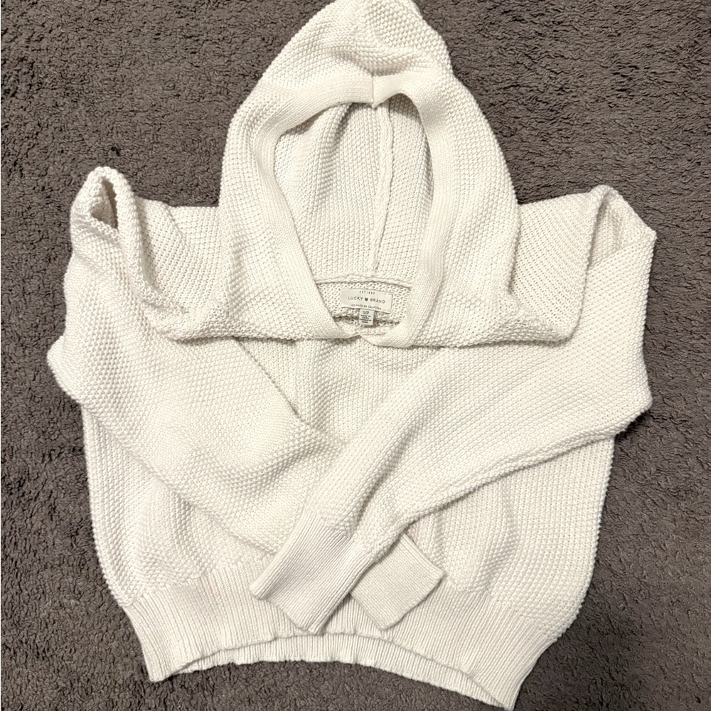 Cream/White baggy swimsuit cover up hoodie.